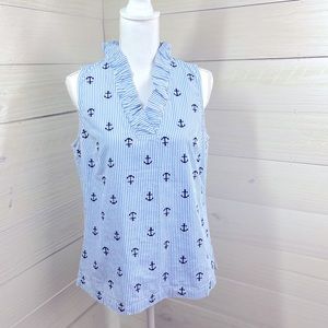 Crown & Ivy Pinstripes and Anchors Top PL